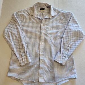 Chaps Men’s White Dress Shirt with Navy Windowpane Check Size 17